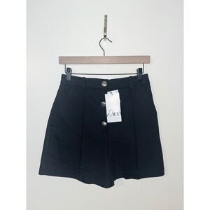 ZARA NWT Black High Waisted Button Front Pleated Shorts | Small